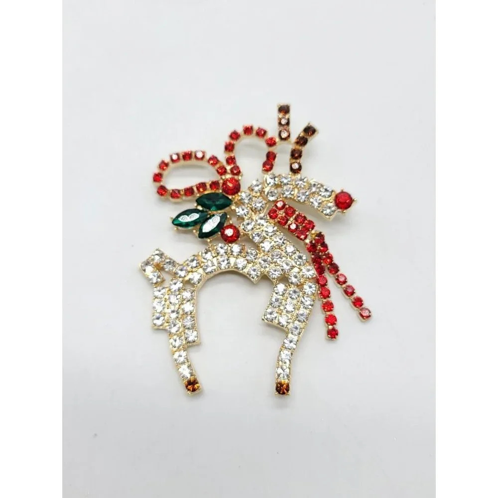 High Quality Signed Large Multi-Color Rhinestone Christmas Reindeer Brooch